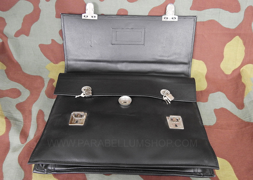 German original NVA black leather documents bag case - USED