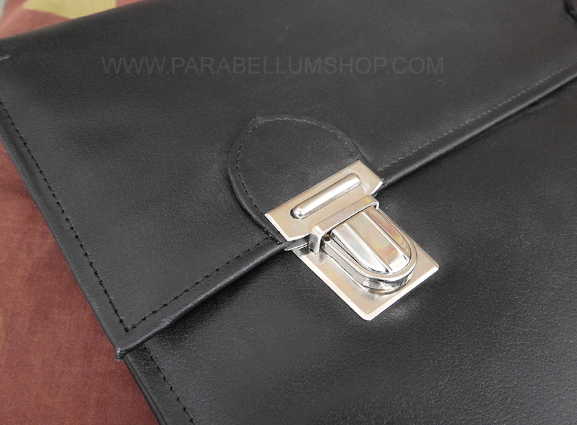 German original NVA black leather documents bag case - USED