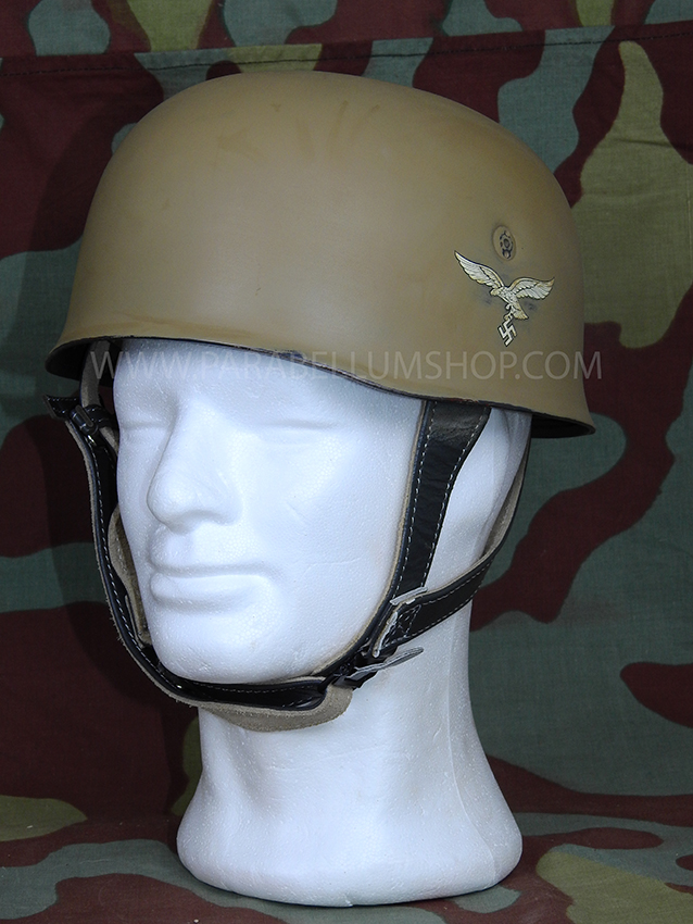 German WW2 paratroopers M38 helmet in tropical tan camo - Fallschirmjager German WW2 paratroopers M38 helmet in tropical tan camo - Fallschirmjager