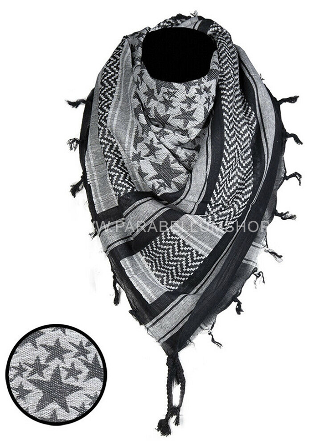 WHITE/BLACK SHEMAGH Scarf/shawl kefiah stars